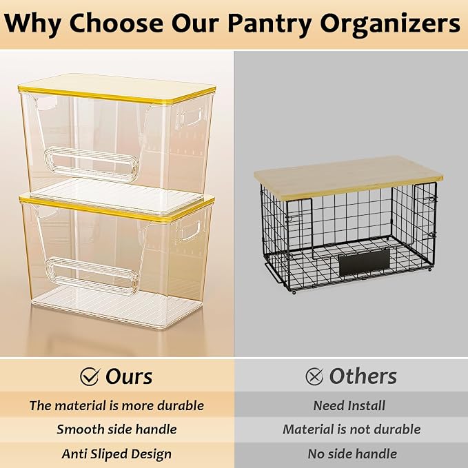 Delamu 2 Set Pantry Organizers and Storage,Trash Bag Dispenser with Bamboo Top,Stackable Trash Bag Dispenser Under Sink Organizer for 4-30 GalBags,Onion,Potato,Fruits,Amber(11-7/32"L*7" W*7-1/8"H)