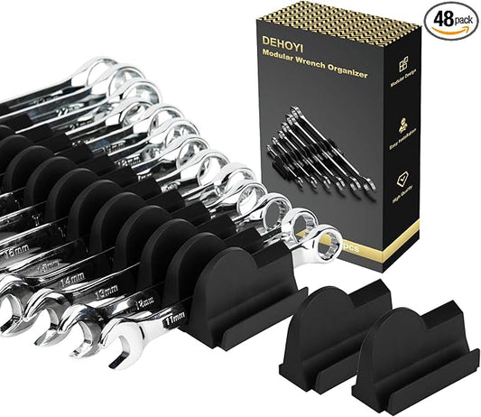 DEHOYI 48 pcs Modular Wrench Organizers for Tool Drawers - Wrench Rack with Metric&SAE Labels, Perfect Tool Storage Holder. Gift for father, brother and boyfriend (Black without Magnet)