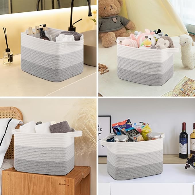 OIASKET Storage Baskets for Organizing, Woven Baskets for Shelves, Rectangle Decorative Organizer for Storage Clothes, Toy, Books, Towels Nursery Bins 3 Pack (Gradient Grey, 13"x9.85"x8.7")