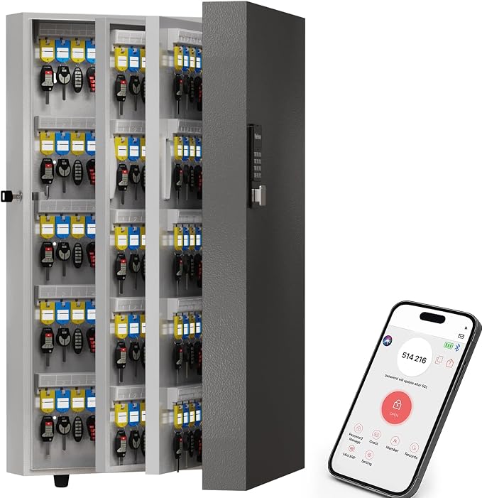 360 Key Lock Box Smart Key Organier Cabinet with Keypad & App for Office | Wall Mounted Lockbox use App, Custom & One Time Password, WiFi (Need W100 Bridge) Unlock for School, Office, Fleet, Hotel