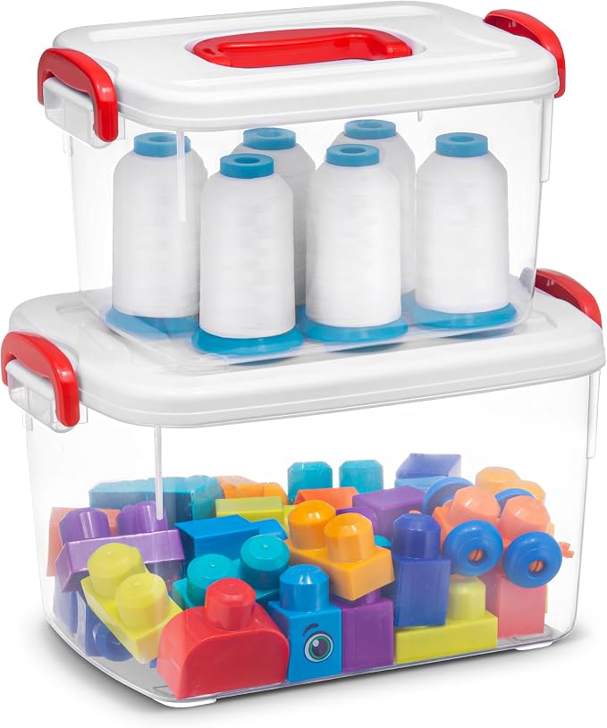 Tribello Clear Plastic Storage Bins with Lids and Handle Stackable Storage Bins, 2 Pack, 5 Quarts and 9 Quarts