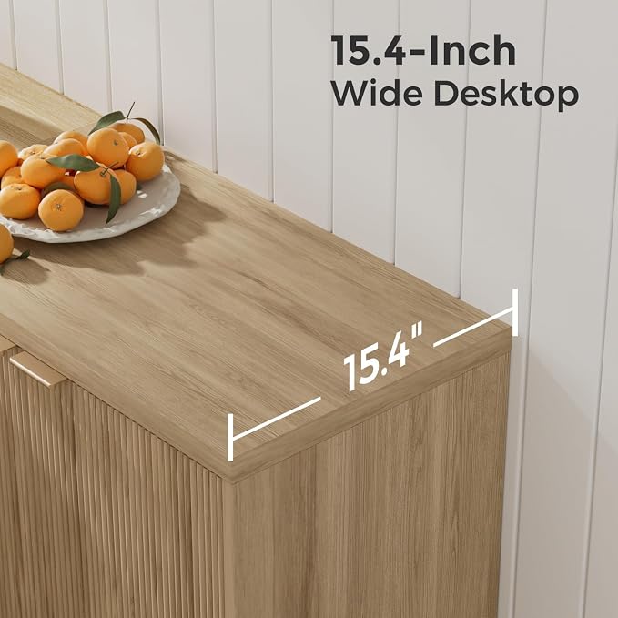 Homleke Fluted Buffet Cabinet with Storage, Modern Sideboard Cabinet | Double Doors, Adjustable Shelf, Accent Buffet Table for Kitchen, Dining Room, Living Room, Entryway & Hallway, Natural