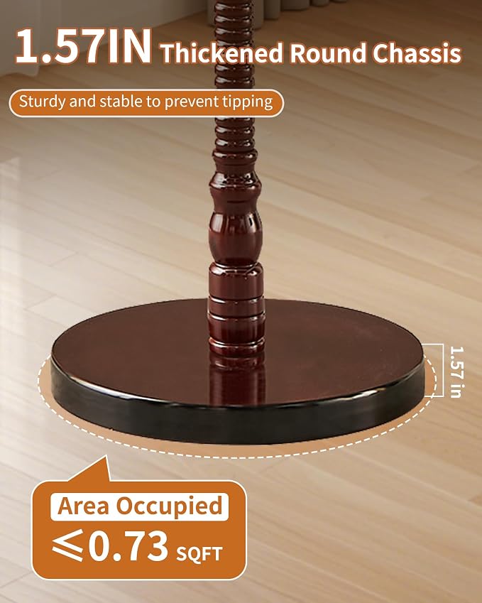 Wooden Coat Rack Stand, Solid Wood Freestanding Coat Rack, Vintage Coat Racks with 14 Hooks & Disc Base, Standing Coat Hanger Jacket Tree Stand for Office, Entryway, Hallway