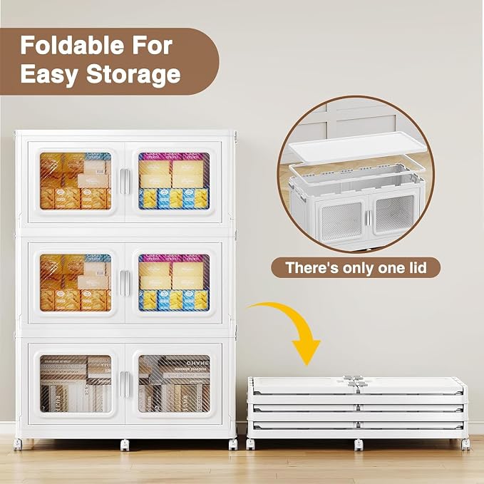 BROVIEW 300 Qt Extra Large Stackable Storage Bin with Lid, 1 Pack White | 75Gal Extra Large, Collapsible Storage Boxes with 1 Lid, Folding& Rolling Plastic Drawer, Heavy-Duty Cabinet Organization