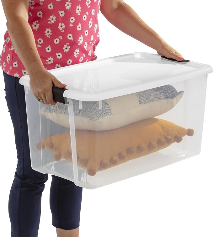 Sterilite 24-Pack Ultra Latching Box, Storage Bins with Lids, Clear Plastic, 70 Quart - Heavy-Duty Organizing Containers for Closet, Bathroom, and Office