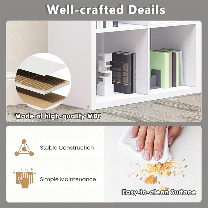 CTESNE【2026 Thick Border Wood】 Cube Storage Organizer Bookcase with Anti-Tipping Kits Open Back Shelf (White 4-cube-13in) | 2026 Thick Border Wood, Anti-Tipping Kits, Open Back Shelf