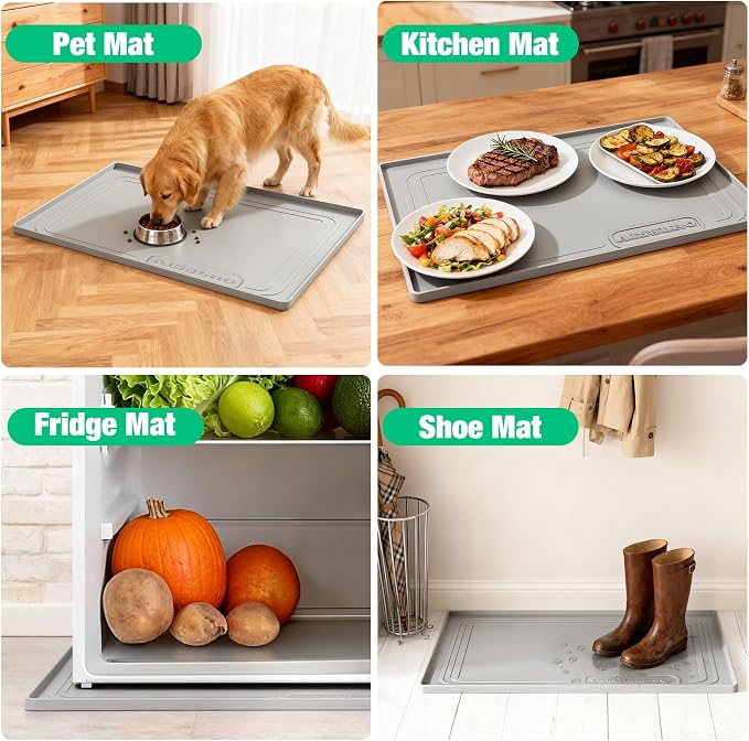 Aisslro Under Sink Mat 28" X 19", Waterproof Silicone Under Sink Mats for Kitchen, Anti-Leak Shelf Liner & Cabinet Protector with Raised Edge, [BPA Free] Bathroom Tray Home Organizer, Grey | BPA-Free Raised-Edge Cabinet Protector & Leak Tray for Bathro...