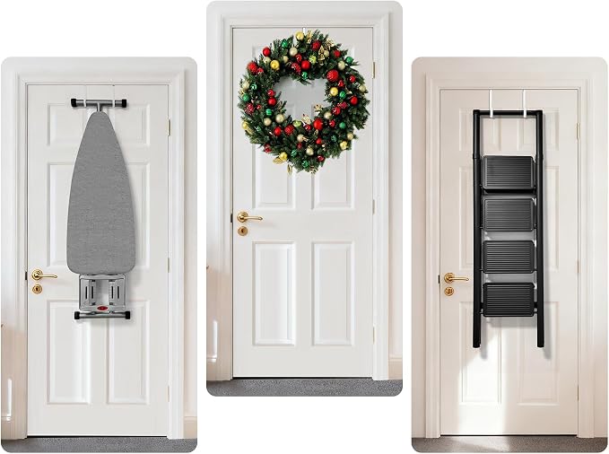 Single Over Thick Front Door Steel Hooks 4 Pack Fit 2" Door 5.5" White | Plastic Coated Rubber Feel Towel Rack Robe Coat Shoe Wreath Hanger No Damage No Scratch for Bathroom Heavy Duty Thin Top