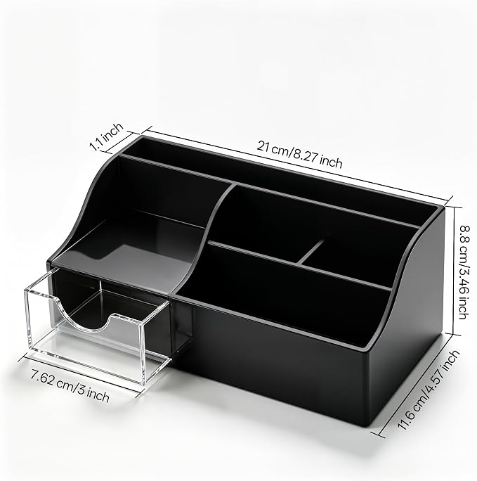 HBlife Acrylic Desk Organizer with Drawer, Pen & Pencil Holder, Multifunctional Desktop Caddy for Office Supply and Organization