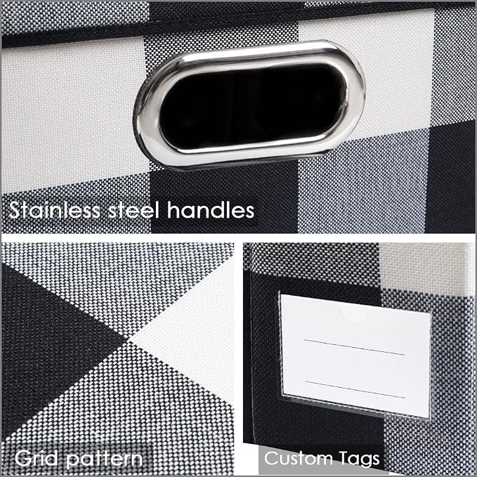 PRANDOM Large Collapsible Storage Bins with Lids [3-Pack] Fabric Foldable Storage Boxes Organizer Containers Baskets Cube with Cover for Home Bedroom Closet Office Black and White (17.7x11.8x11.8)