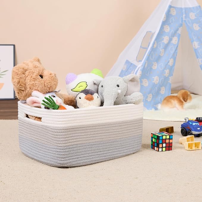 MiniArk Large Storage Baskets for Shelves, 17 x 13 x 7.5” Closet Organizers Bins for Clothes Blanket Towels, Baby Nursery, Toy Baskets Box, Woven Rope Baskets, 3 Packs Gradient Grey