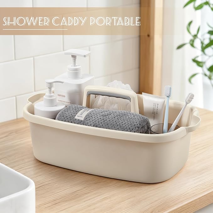 Large Cleaning Supplies Caddy Portable Shower Caddy Basket Beige | Sturdy Supply Organizer with Handle Plastic Bucket Tool Storage for Bathroom Bedroom Kitchen Garden College Dorm Essentials