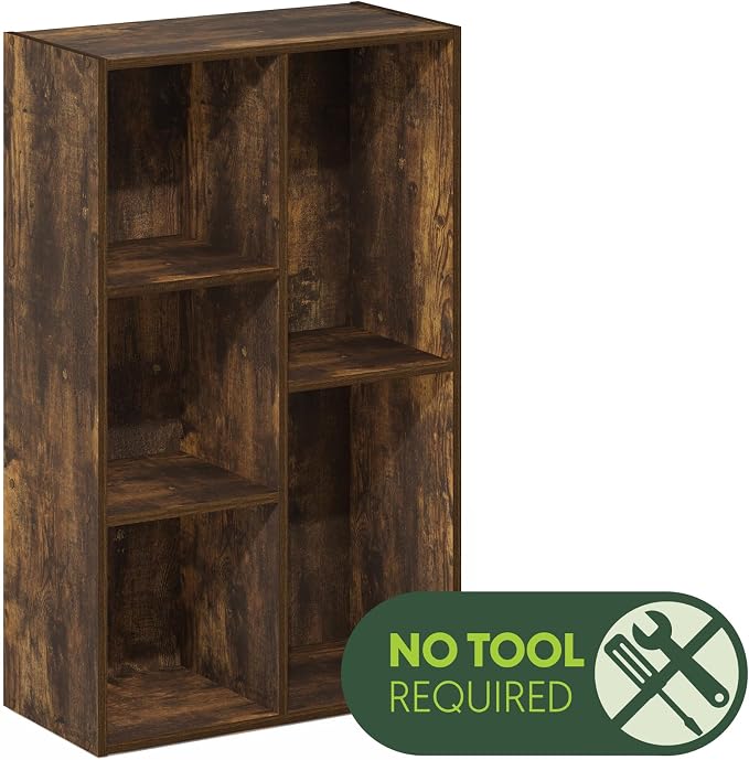 Furinno LUDER Book Shelf, 5-Cube Bookshelf, Open Storage Shelf Bookcase, Easy Assembly, 9.4" x 19.7" x 31.5", for Living Room, Bedroom, Home Office, Amber Pine