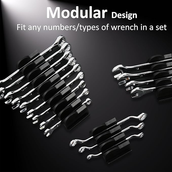 DEHOYI 80 pcs Modular Wrench Organizers for Tool Drawers - Wrench Rack with Metric & SAE Labels, Perfect Tool Storage Holder. Gift for father, brother and boyfriend (No Magnet, Black)
