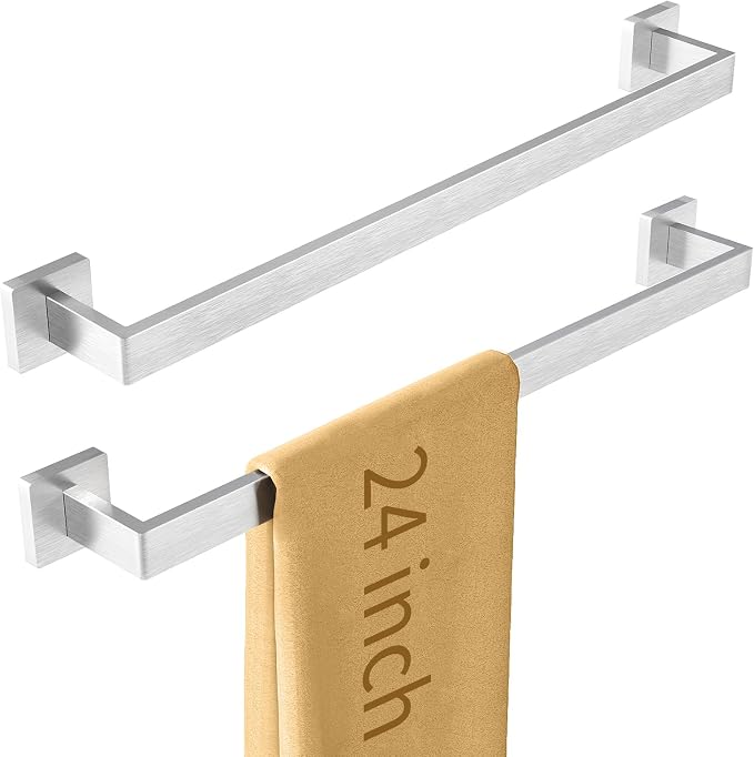 Bathroom Towel Bar, Towel Racks for Bathroom Wall Mounted Brush Nickel | 24 Inch Stainless Steel Towel Rod Modern Home Decor,Matte Black Towel Holder Bathroom Accessories 2 Pack