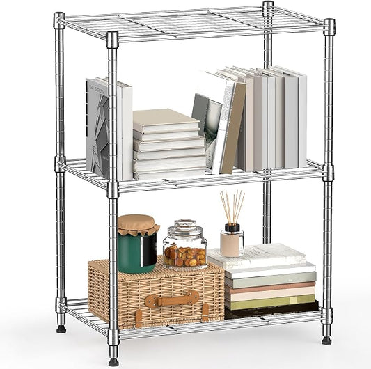 M MZG 450 lbs Wire Storage Shelving 3-Tier Utility Shelving Unit Steel Organizer Wire Rack for Home,Kitchen,Office,Chrome(11.8" D x 17.7" W x 26.4" H)