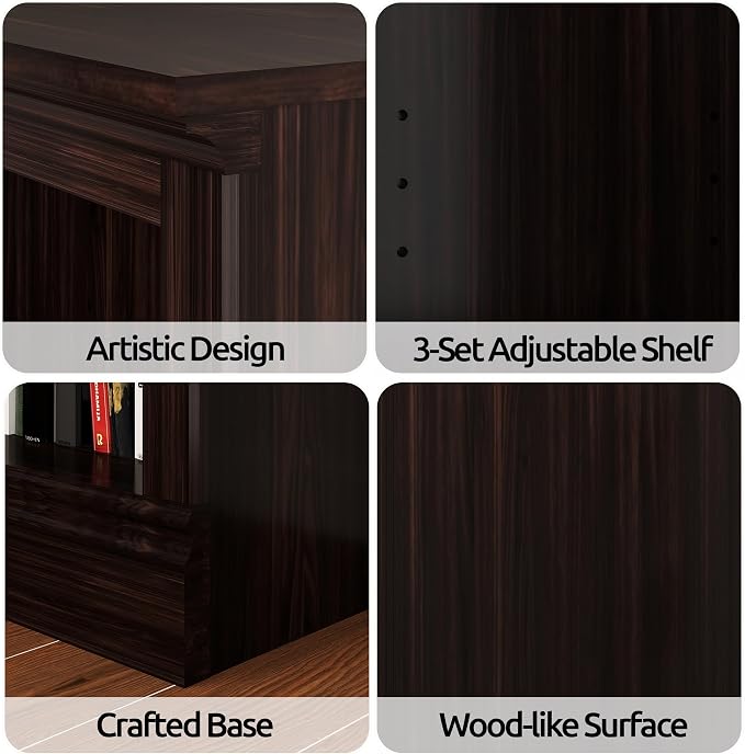64" W Double Wide Open Shelf Bookcase, 3 Tiers 6 Storage Cube Book Shelf | Horizontal bookshelf, Display Cabinet Organizer Indoor Furniture, Home Library Office, Dark Cherry Adjustable Shelf