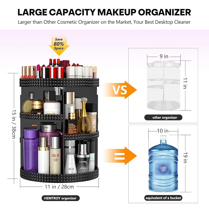 360 Degree Rotating Makeup Organizer for Vanity, Extra Large Capacity Beauty Organizer, Adjustable DIY 7 Layers Perfume Organizer, Skincare Organizers Fits AII Cosmetics and Accessories(Black)