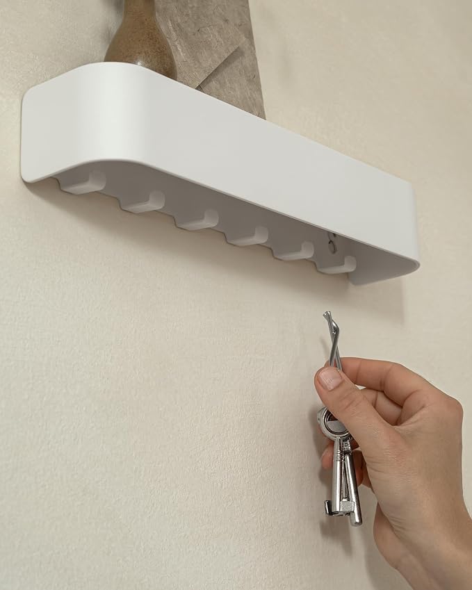 Kazai. Key Holder for Wall 'Tone' | Minimalist Key Hooks Design from Berlin | Modern Key Hanger with Metal Shelf | Key Hook Wall Mounted as Hallway Furniture | White