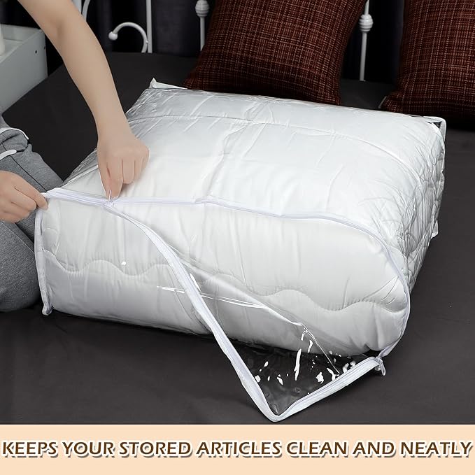 6 Packs Clear Zippered Storage Bags 24 x 20 x 11 Inch Sweater Moth Bags Vinyl Plastic Storage for Blankets Clothes Bed Sheet Organizer with Zipper for Closet Linen Sweater Clothes Comforters Pillow