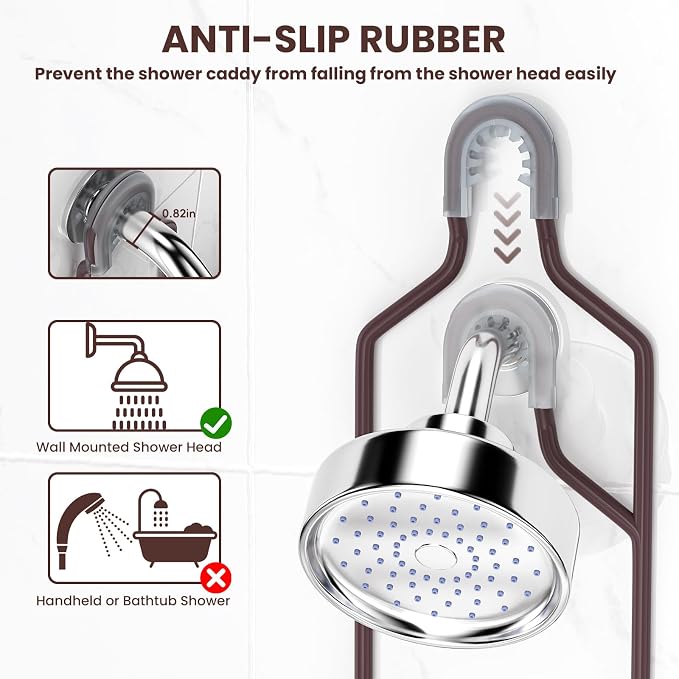 Rustproof Shower Caddy Hanging with Soap Holders for Bathroom, Bronze | Shower Organizer with Multi Hooks Toothbrush Holder, No Drilling, Anti-Swing, Storage for Shampoo Conditioner Body Wash