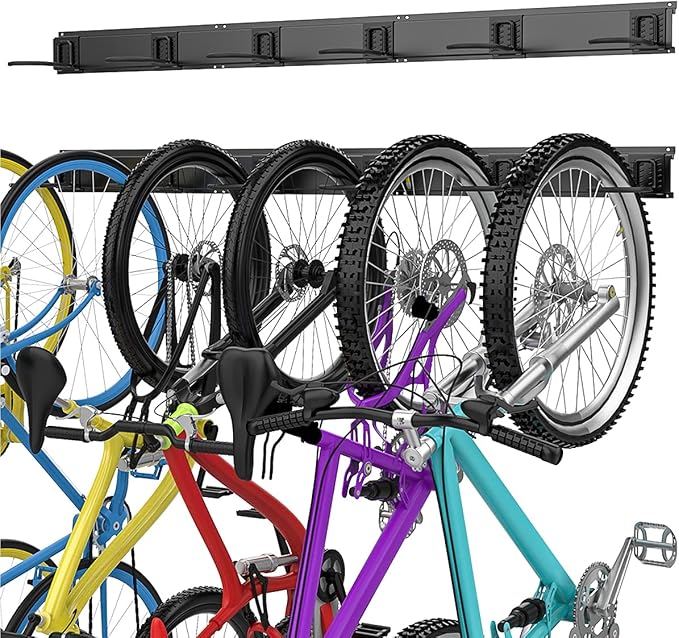 TORACK Bike Storage Rack, 6 Bike Rack Wall Mount Home and Garage Organizer, Vertical Bicycles Hanger Hooks for Indoor Space Saving
