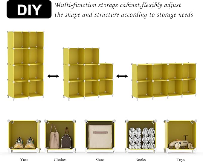 AWTATOS Cube Storage Organizer, 8 Cube Closet Organizers Stackable, Yellow | Portable Closet Storage Cube Shelves, DIY Plastic Bookshelf Clothes Organizer Shelving for Bedroom, Home Office