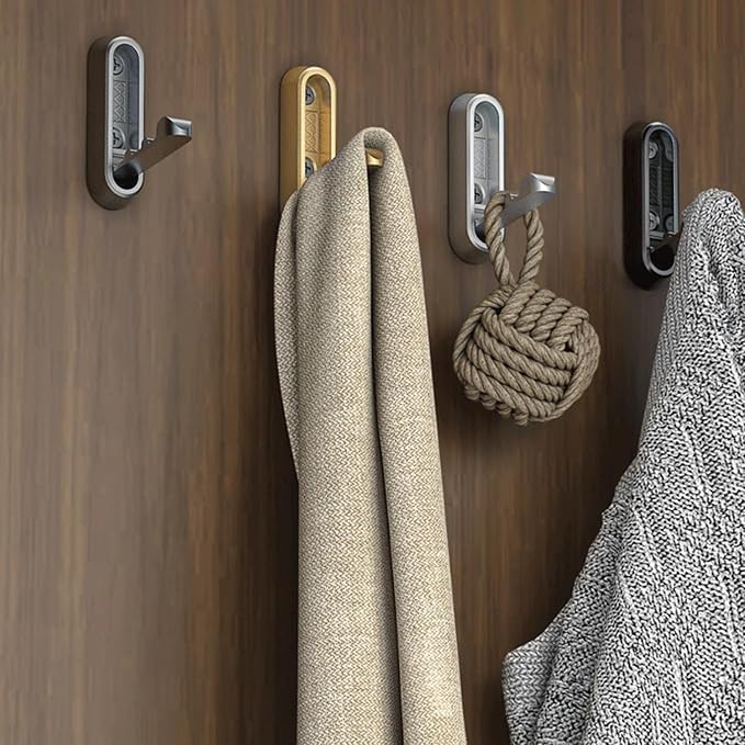 4PCS Foldable Wall Hooks, Flip Down Design with 40 lbs Heavy-Duty Capacity, Retractable Wall Hooks for Bathroom, Bedroom & Entryway Space Saving (Gray)