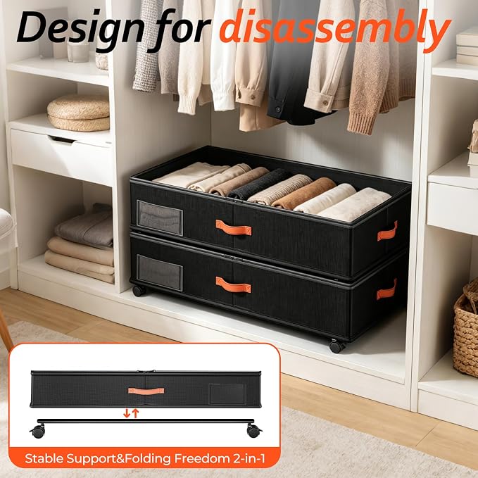 Under Bed Storage Containers - Stackable Plastic Storage Bins for Clothes, Shoes, and Household Items, Space-Saving, Clear