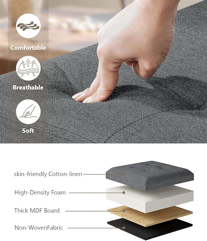 Folding Storage Ottoman Bench, Dark Gray, 43 Inches | Multi-Functional Ottoman Foot Rest, End of Bed Bench, Storage Chest, Living Room, Bedroom, Hallway, Entryway, 600 lb Capacity