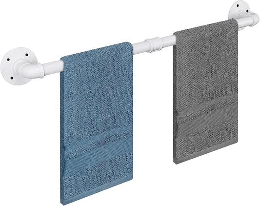 Industrial Pipe Towel Rack Towel Bar, Heavy Duty Wall Mounted Rustic Farmhouse Bath Towel Holder for Bathroom (White, 24 inch)