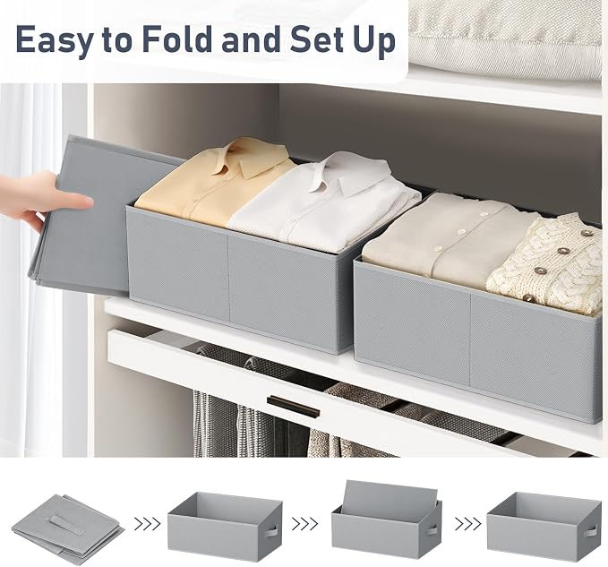 DIMJ Closet Storage Bins 8 Pack - Fabric Storage Baskets for Shelves, Large Clothes Organizers with Handles, Trapezoid Shelf Organization Storage Cubes for Purse, Toys, Books, Towel, Clothes