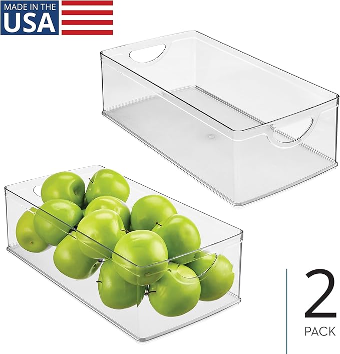 iDesign Stackable Clear Plastic Extra Long Storage Bin, 2-Pack | Organizer for Kitchen Cabinet or Pantry