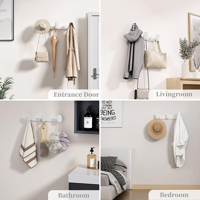 Coat Rack Wall Mount White, 3 Hooks Rack Metal Coat Hanger Wall for Hanging Hat Purse and Robes, Towel Hook for Bathrooms and Entryway (1 Pack)