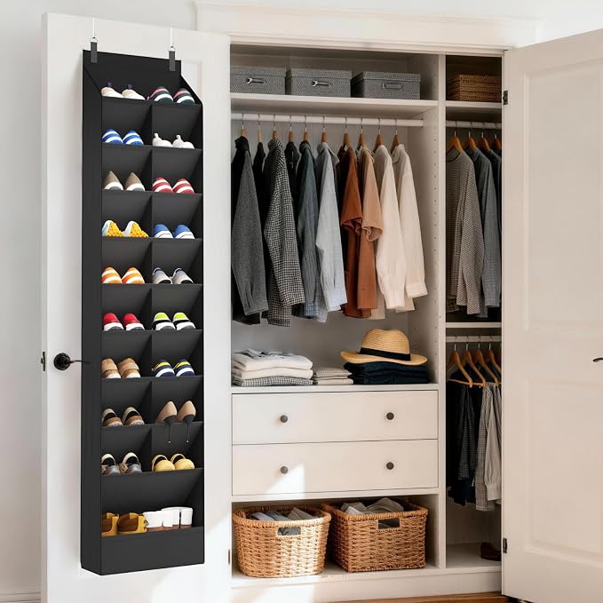 Lifewit 10 Tier Over the Door Shoe Organizer with 19 Large Deep Pockets, Fabric Hanging Shoes Shelf for Closet, Dorm Storage, Fit Up to 20 Pair Shoe Rack Holder for Sneakers, Boots, Black