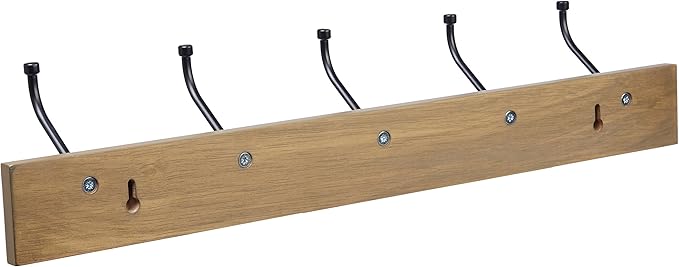 Amazon Basics Rectangular Farmhouse Wall-Mounted Coat Rack for Entryway and Bedroom, Storage Organizer, 5 Hooks, Barnwood | Farmhouse