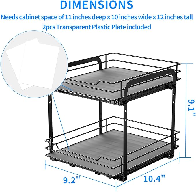 RCHYFEED 2 Tier Pull Out Spice Rack Organizer for Cabinet,9.5" Wx10.5Dx9.5H | Height Adjustable Spicy Shelf Metal Sliding Out Spice Rack Heavy Duty Vertical Spice Shelf for Inside Cabinets & Pantry
