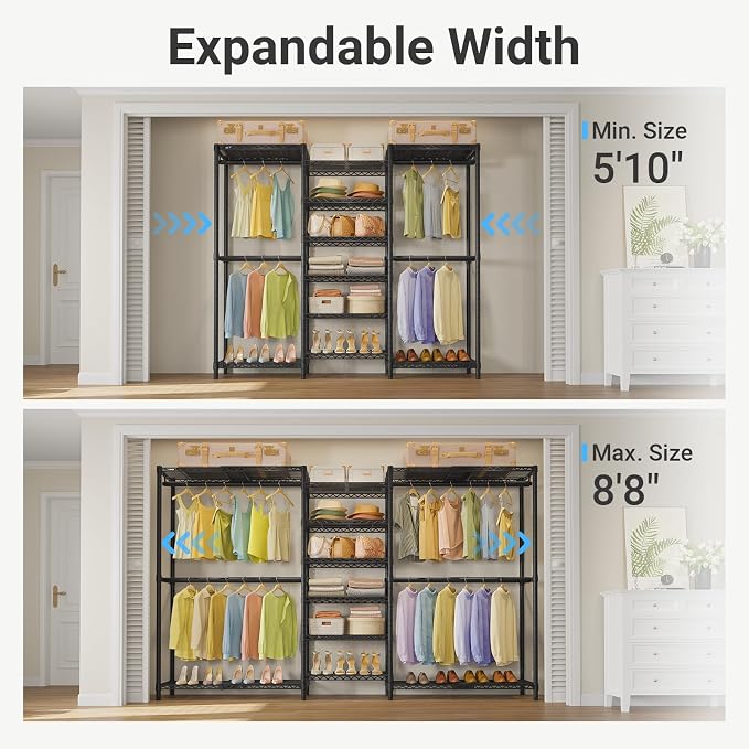 VIPEK X3 Plus Large Expandable Closet Rack Wardrobe Closet Organizer Black | Freestanding Clothes Racks with Adjustable Shelves and Hanger Rods from 5'10" to 8'8", Large Modular Closet Systems 1360LBS