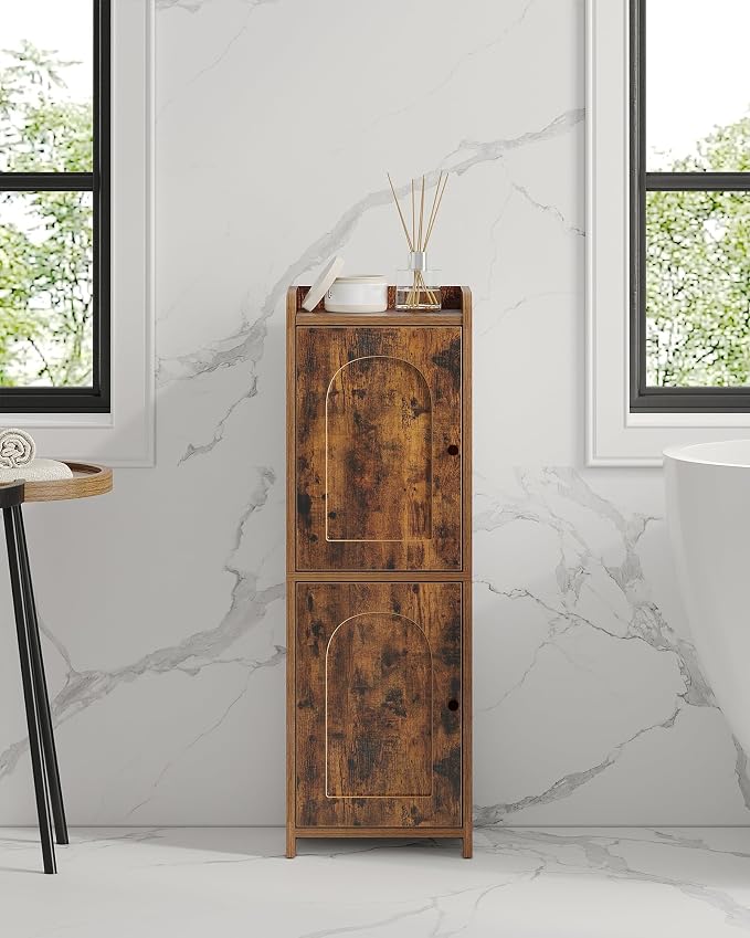 Hzuaneri Bathroom Storage Cabinet, Small Corner Floor Cabinet with 2 Doors | Narrow Toilet Paper Cabinets with Adjustable Shelf, Bathroom Organizer for Small Spaces, 7.9"D x 9.8"W x 29.5"H Rustic Brown