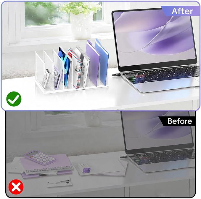 File Organizer for Desk, 7-Section Vertical File Sorter, Paper Holder Organizer Standing Metal File Folder for Office Home Classroom, White