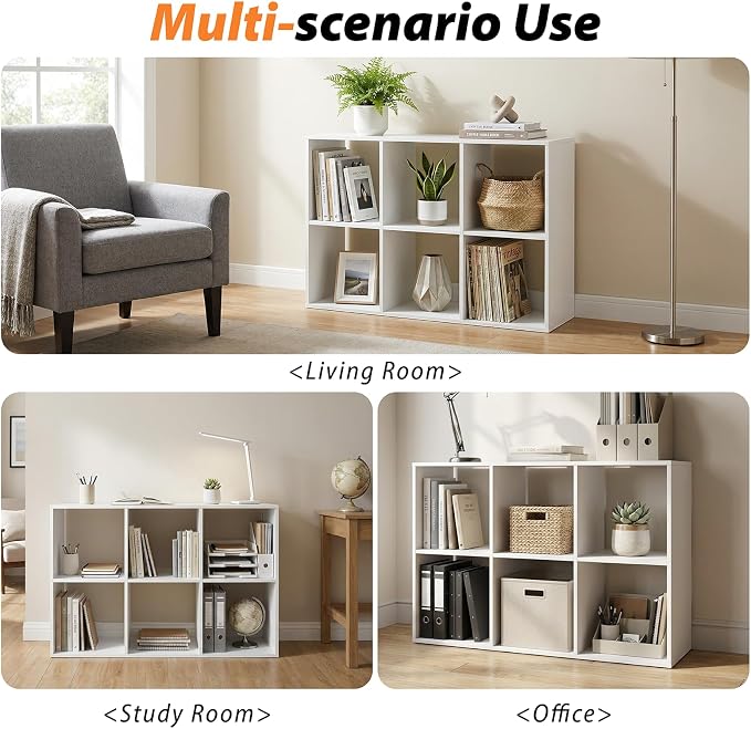 WannabeMyself【Sturdy Build&Easy Assembly】 6 Cube Storage Organizer with Anti-Tipping Kits,Reversible Open Back Book Shelf, Bookcase for Living Room,Bedroom,Entrance Hall,Office,24.1×11.4×35.9,White