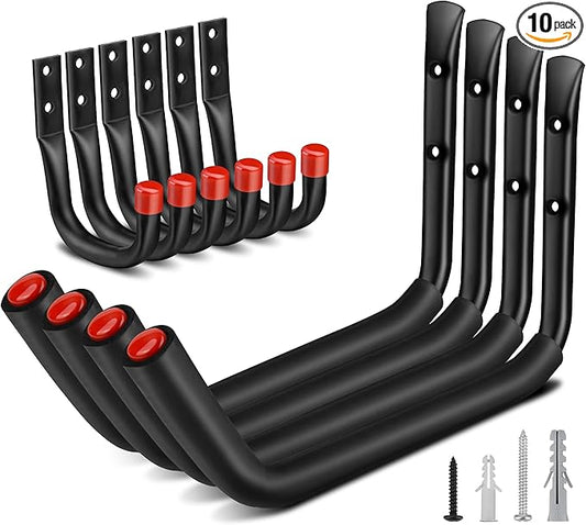 Nacial 10 Pack Garage Hooks Heavy Duty, 15" & 3.5" Kayak Storage Hooks with EVA Pads, 100LBS Capacity Large Garage Hooks for Hanging Bikes, Kayak Folding Chairs and Hanging Ladders