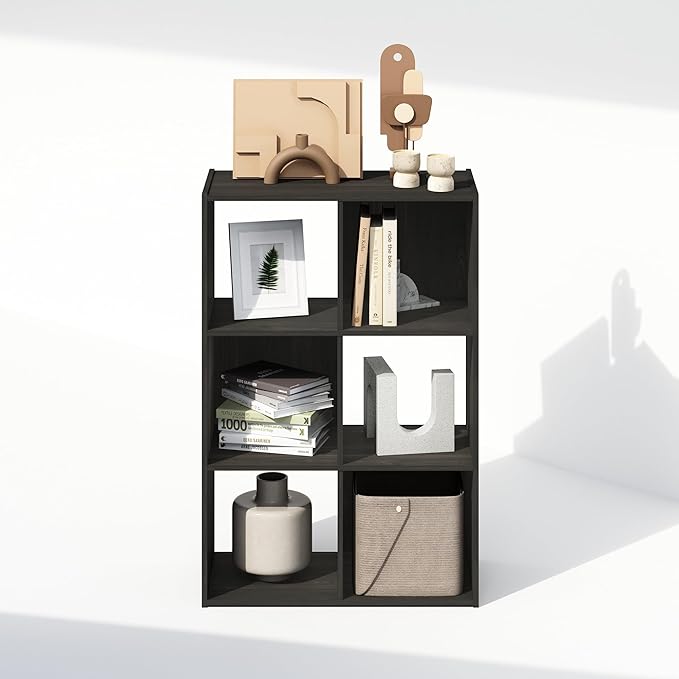 Furinno PELLI Book Shelf, 6-Cube Bookshelf, Cube Storage Organizer Bookcase, 11.7 x 23.7 x 35.4, for Living Room, Bedroom, Home Office, Espresso