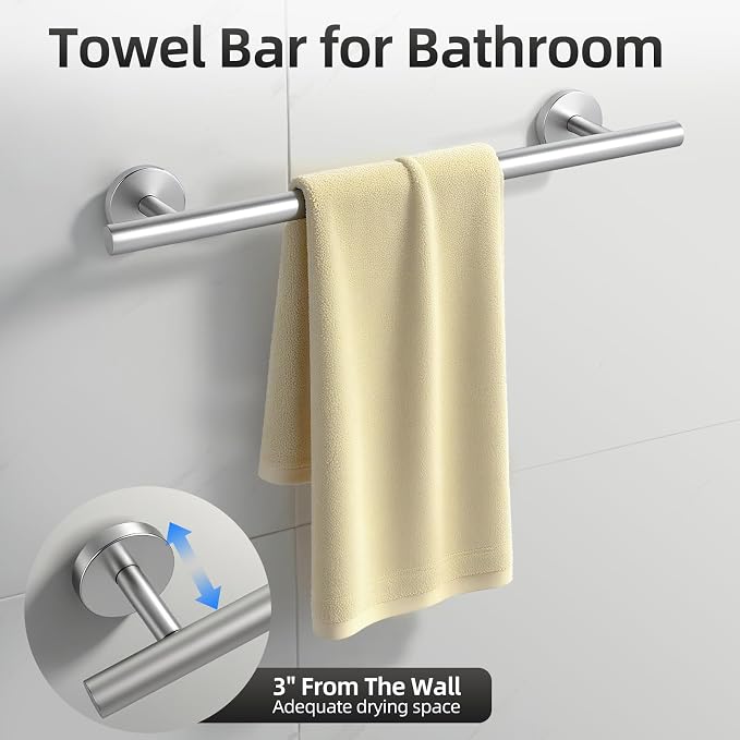 Brushed Nickel Bathroom Hardware Set 5 Pieces, Bathroom Towel Rack Holder Set Wall Mounted, SUS304 Stainless Steel Towel Bar Set - 16 Inch Towel Bar, Toilet Paper Holder, Towel Hooks, Towel Ring