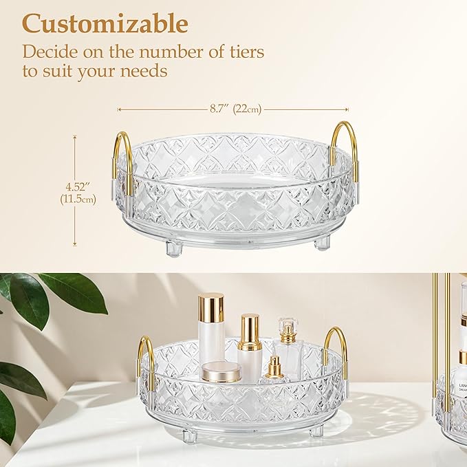 360 Rotating Makeup Organizer for Vanity,Adjustable Perfume Organizer for Dresser, Multi-Function Spinning Cosmetics Skincare Storage for Bedroom, Dresser, Countertop, Clear