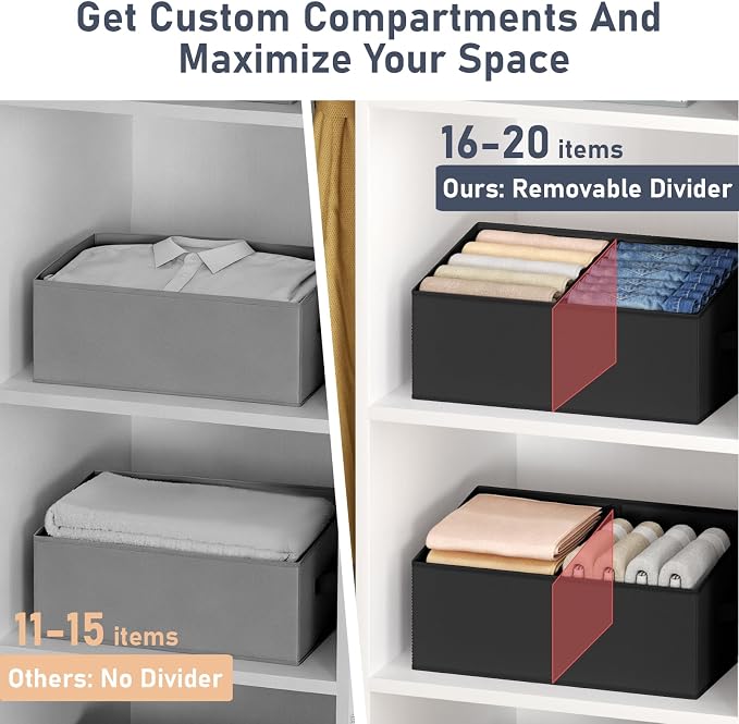 DIMJ Trapezoid Storage Bins for clothes - 5 Packs Closet Organizers and Storage Baskets, Foldable Closet Baskets with Handles and Divider, Closet Storage Bin Toybox for Shelves Living Room Bedroom