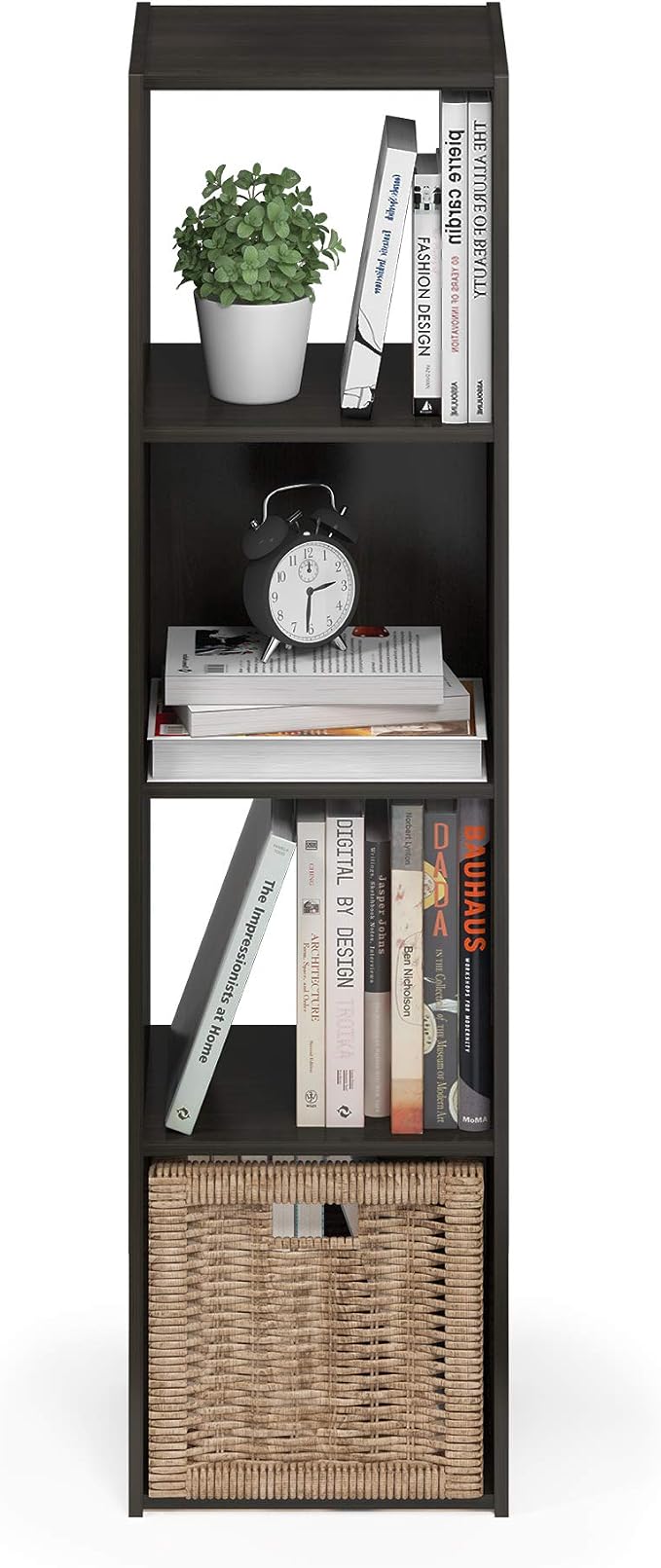 Furinno Pelli Cubic Storage Cabinet, 4x1, Espresso | 11.6 x 12.2 x 47.7, Open & Closed Back Cubes, Storage Organizer Cabinet, for Living Room, Bedroom, Home Office