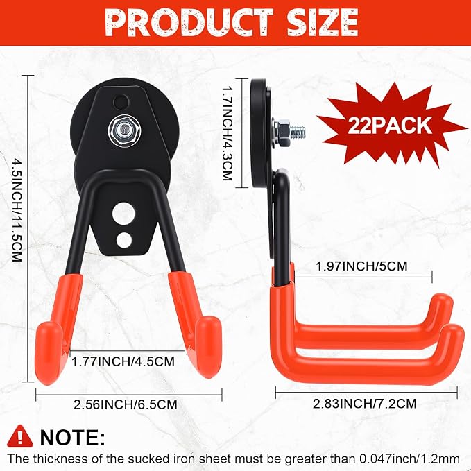 Landhoow 26 Pcs Large Magnetic Hooks Heavy Duty Garage Magnet Hooks Strong Storage Utility Magnetic Hangers with Anti Slip Rubber Coating for Indoor and Outdoor Hanging (Orange)