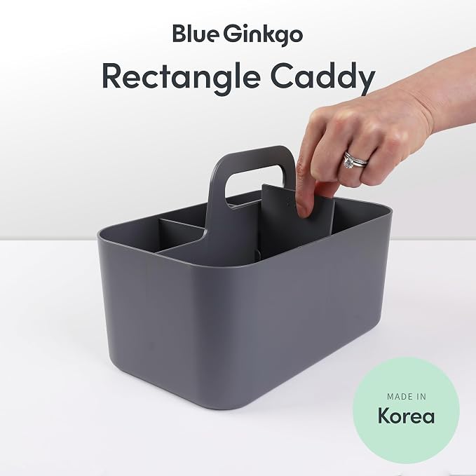 BLUE GINKGO Stackable Organizer Caddy, Rectangle, Dark Grey, Made in Korea | Portable. Adjustable. Home, Office & School Storage.