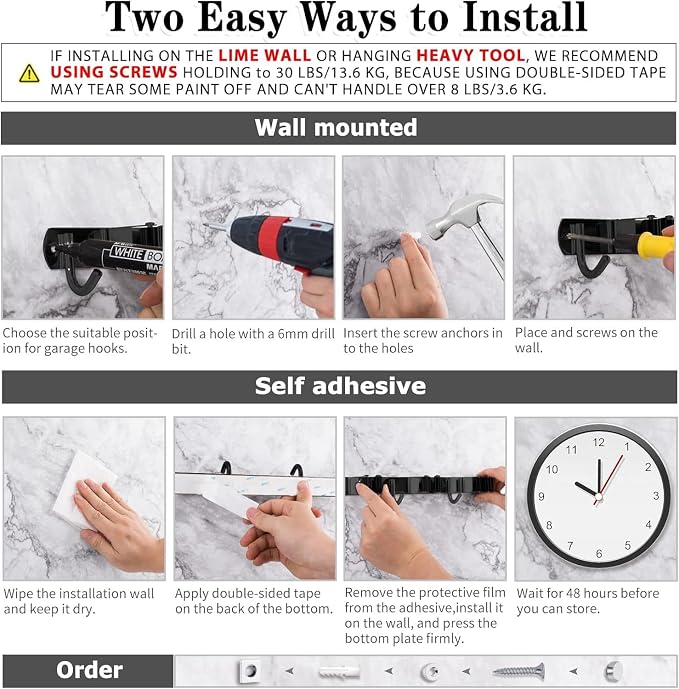 Black Broom Holder Wall Mount, 5 Racks 4 Hooks Mop and Broom Organizer | Mop Holder Wall Mount and Broom Hanger for Garage, Laundry Room, Kitchen and Utility Storage
